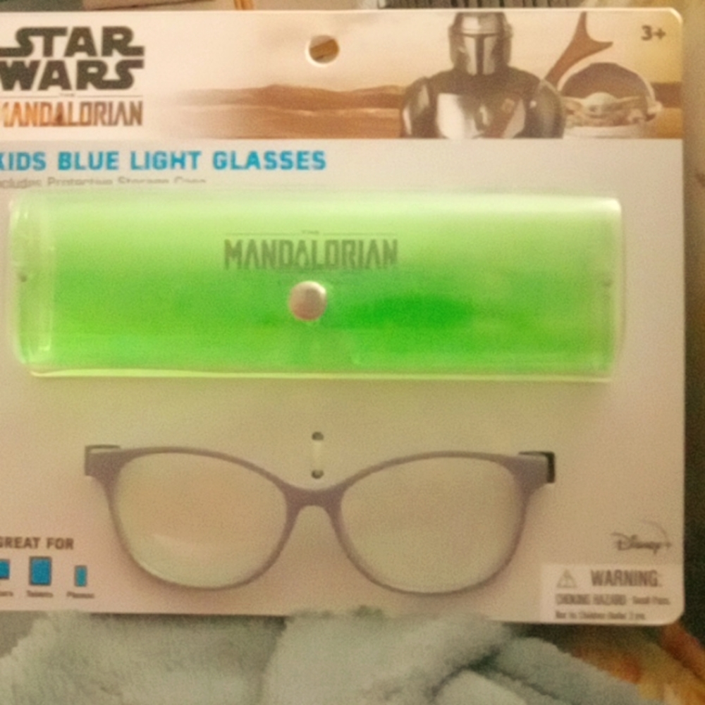 BabyYoda Printed Bluelight grey framed Kids Glasses  with green carrying case